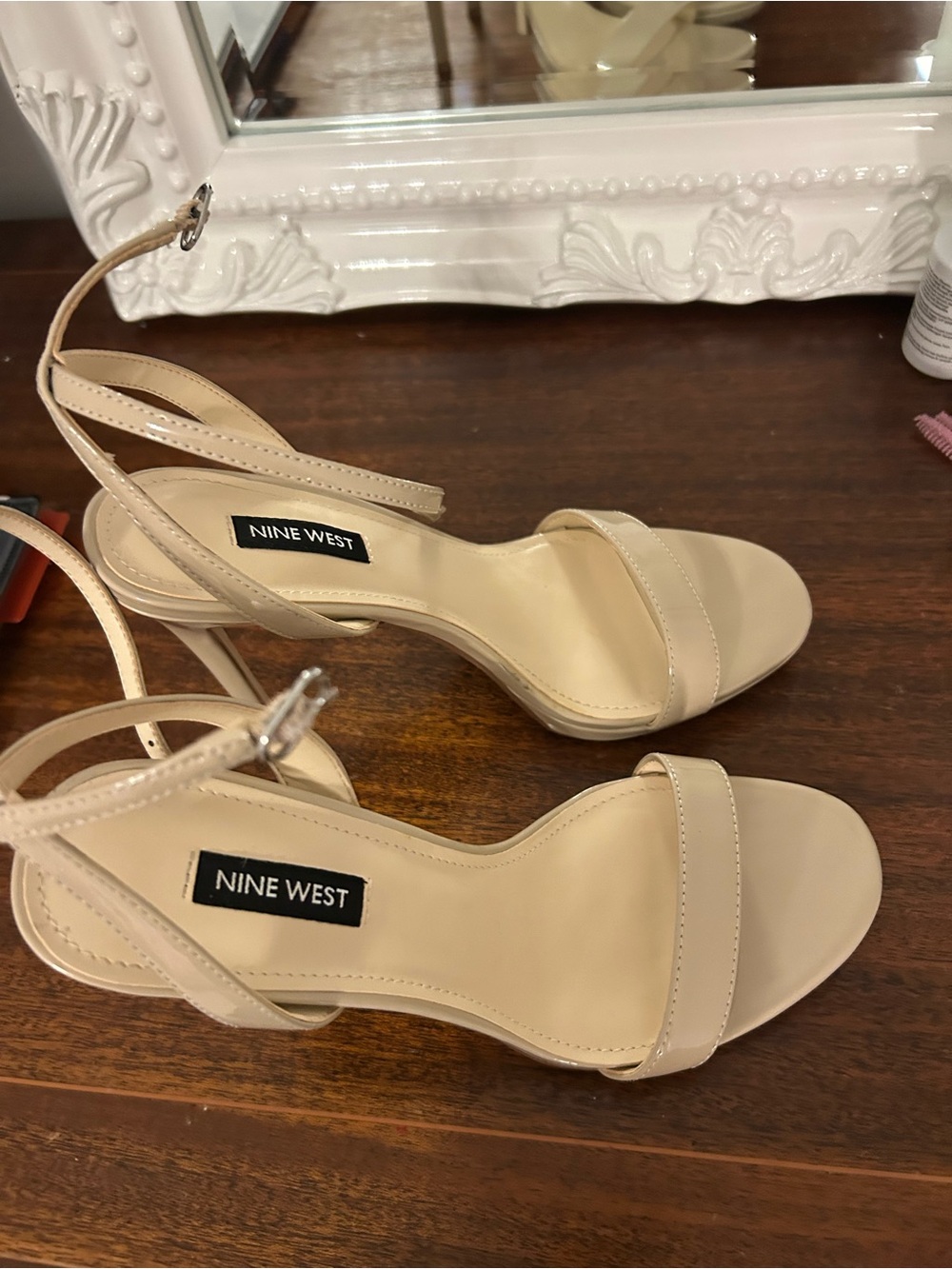 Nine West Beige Nude Ankle-Strap Heels